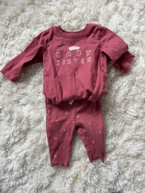 Carter's Rose Pink "Baby Sister" Top and Heart Ribbed Leggings